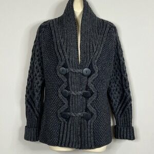 Aran Craft Ireland Chunky Cable Knit Shawl Collar Cardigan Med Wool Fisherman
